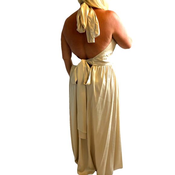 Reformation Alani Silk Maxi Dress Champagne Prom Bridesmaid Greek Goddess Sz 16 - Picture 3 of 16